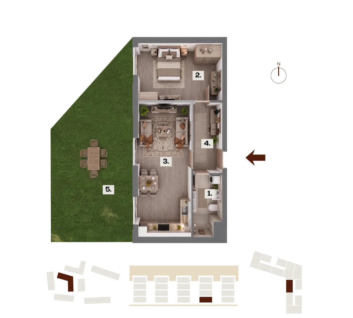 Půdorys bytu C09, 2+kk, 45,76 m²