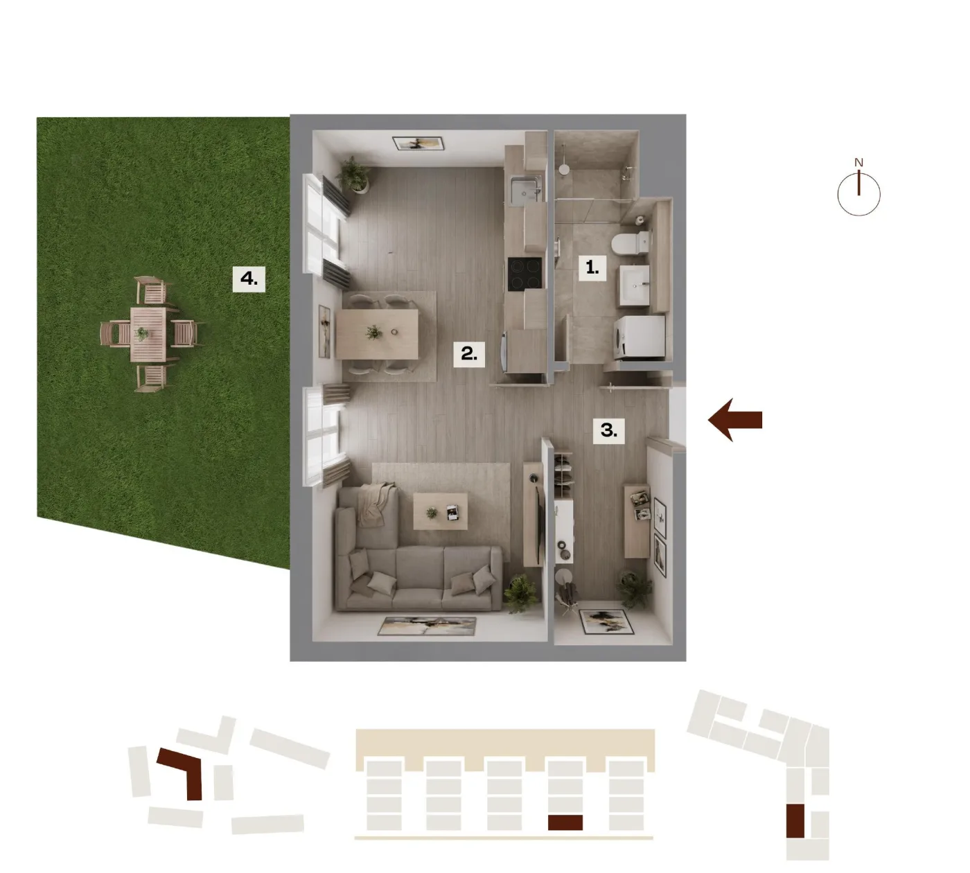Půdorys bytu C10, 1+kk, 33,88 m²