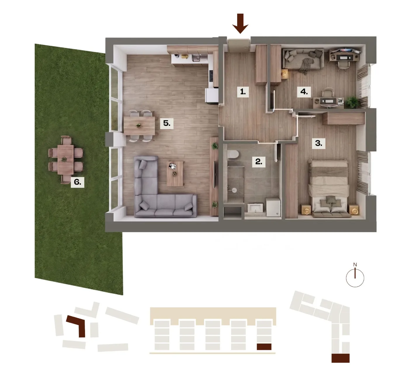 Půdorys bytu C11, 3+kk, 66,70 m²