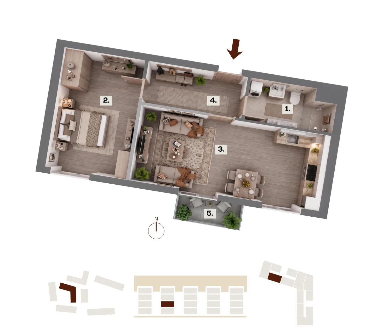 Půdorys bytu C15, 2+kk, 49,42 m²