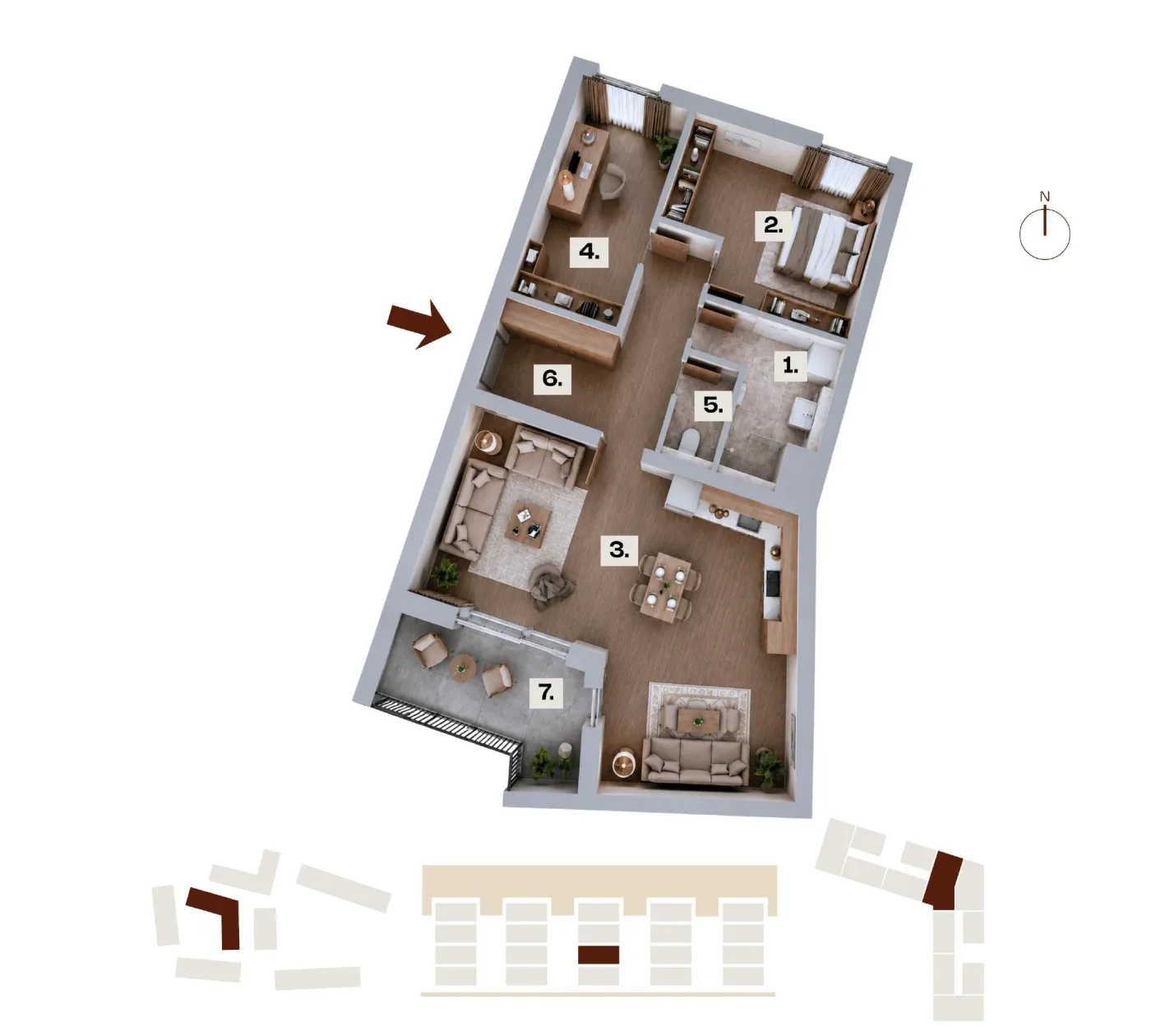 Půdorys bytu C17, 3+kk, 76,44 m²