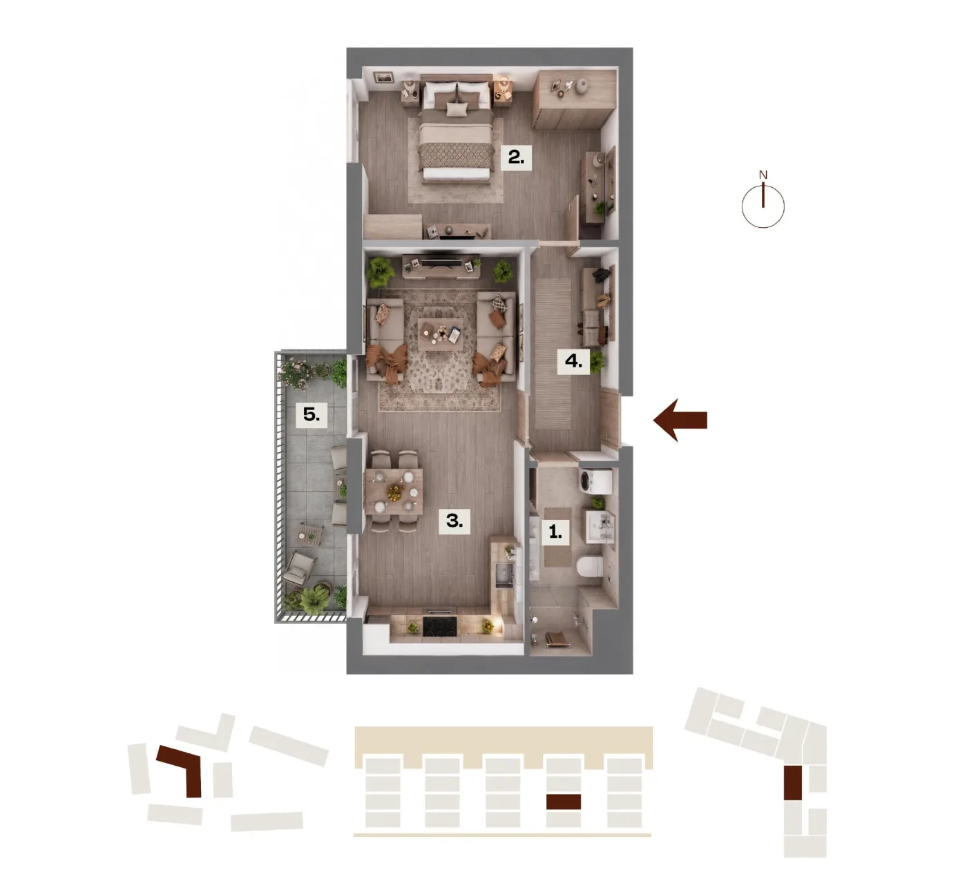Půdorys bytu C21, 2+kk, 45,76 m²
