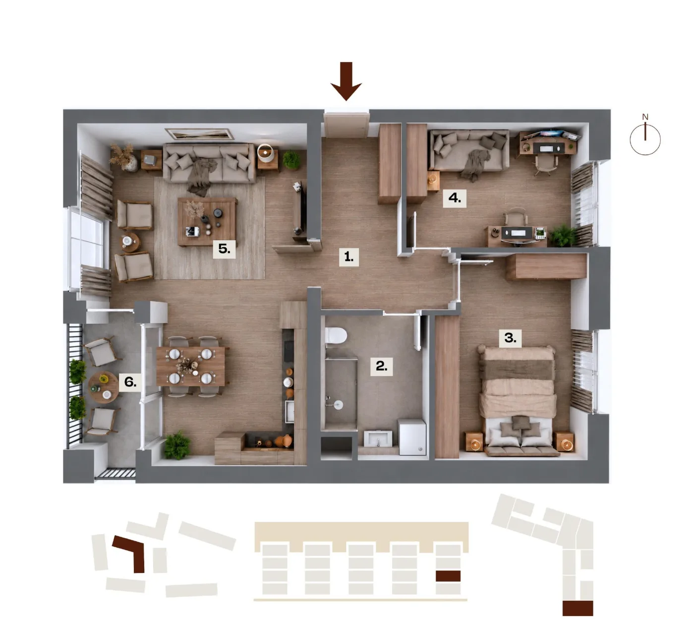 Půdorys bytu C23, 3+kk, 63,28 m²
