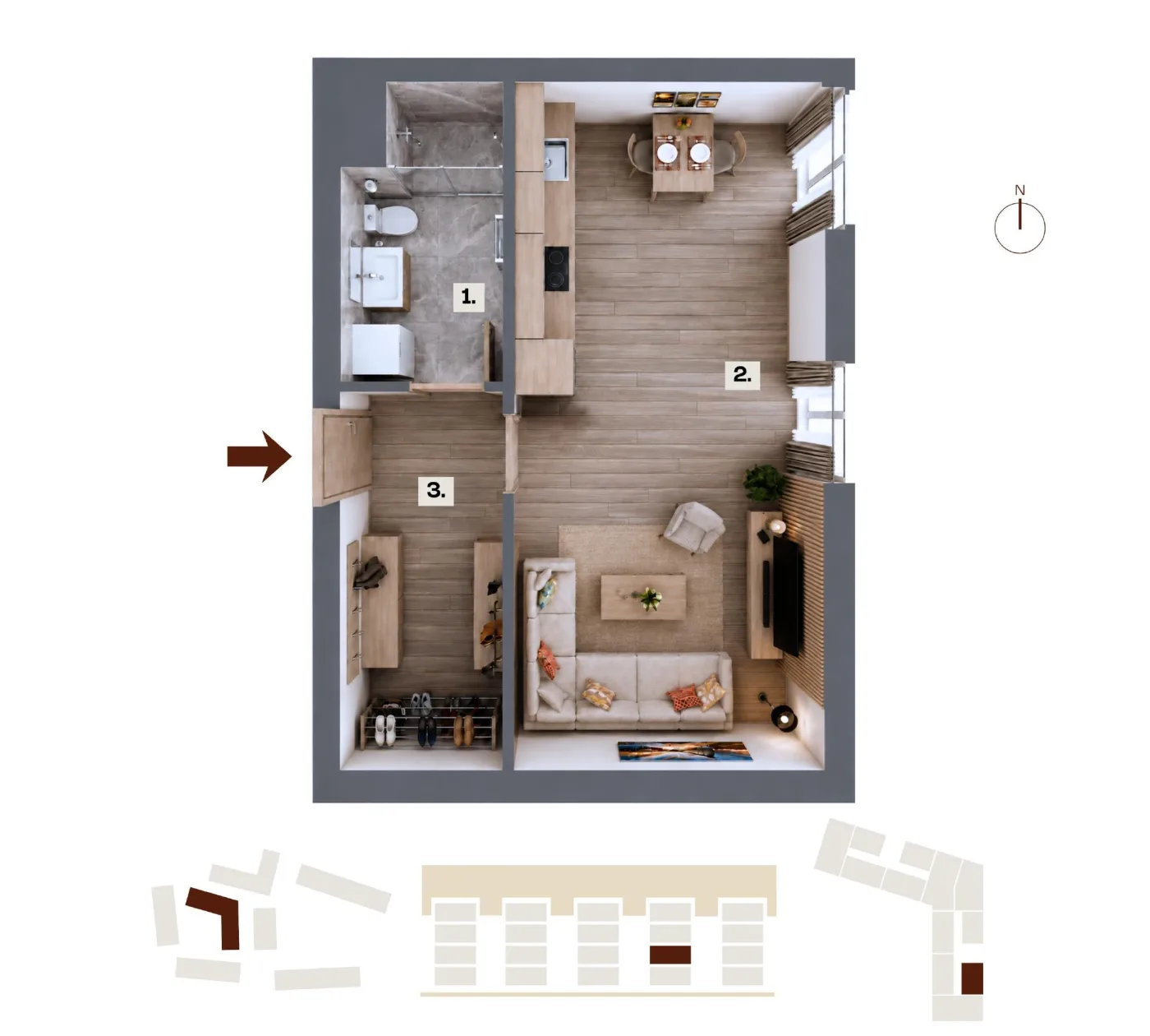 Půdorys bytu C24, 1+kk, 34,16 m²