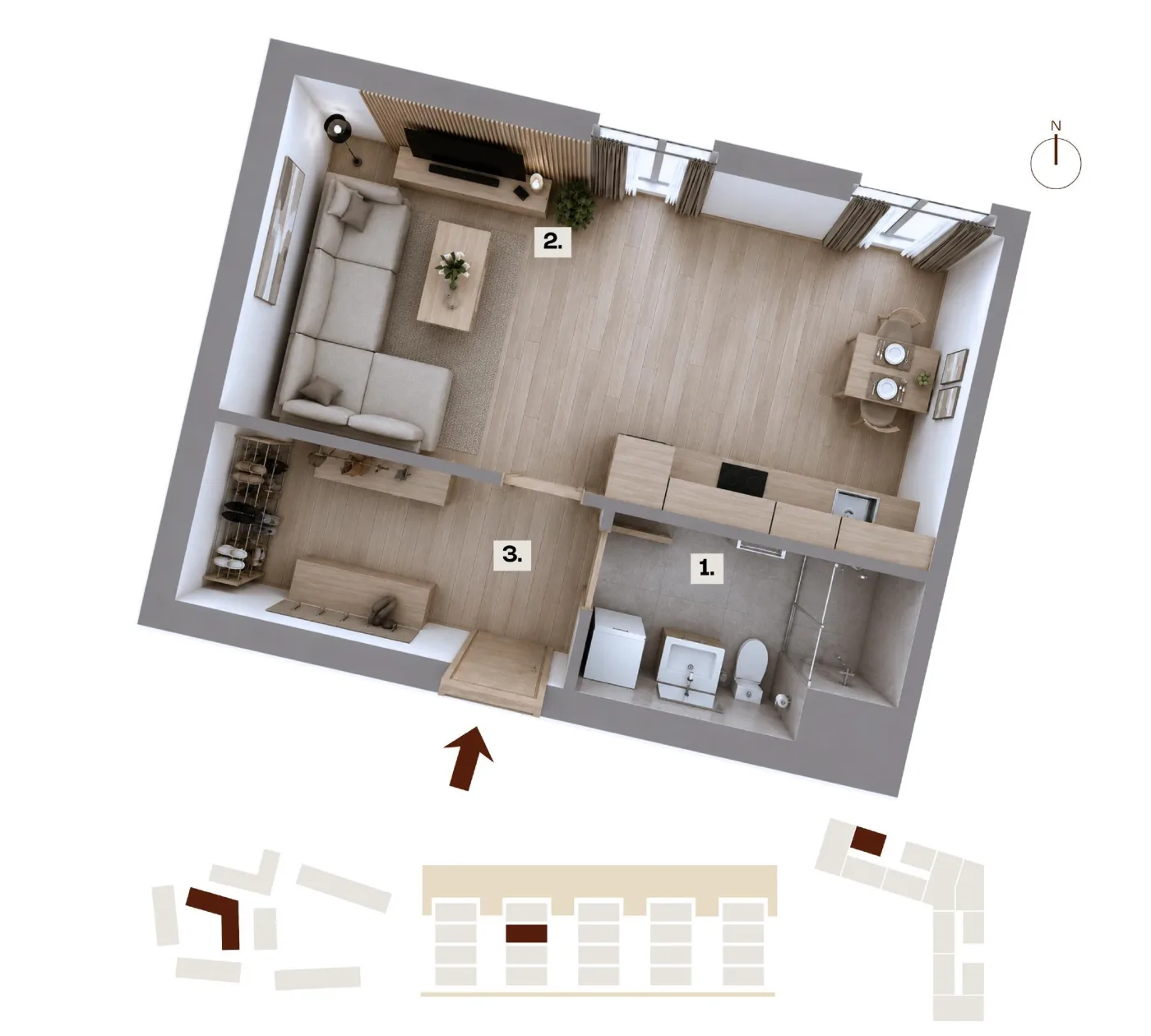 Půdorys bytu C25, 1+kk, 36,53 m²