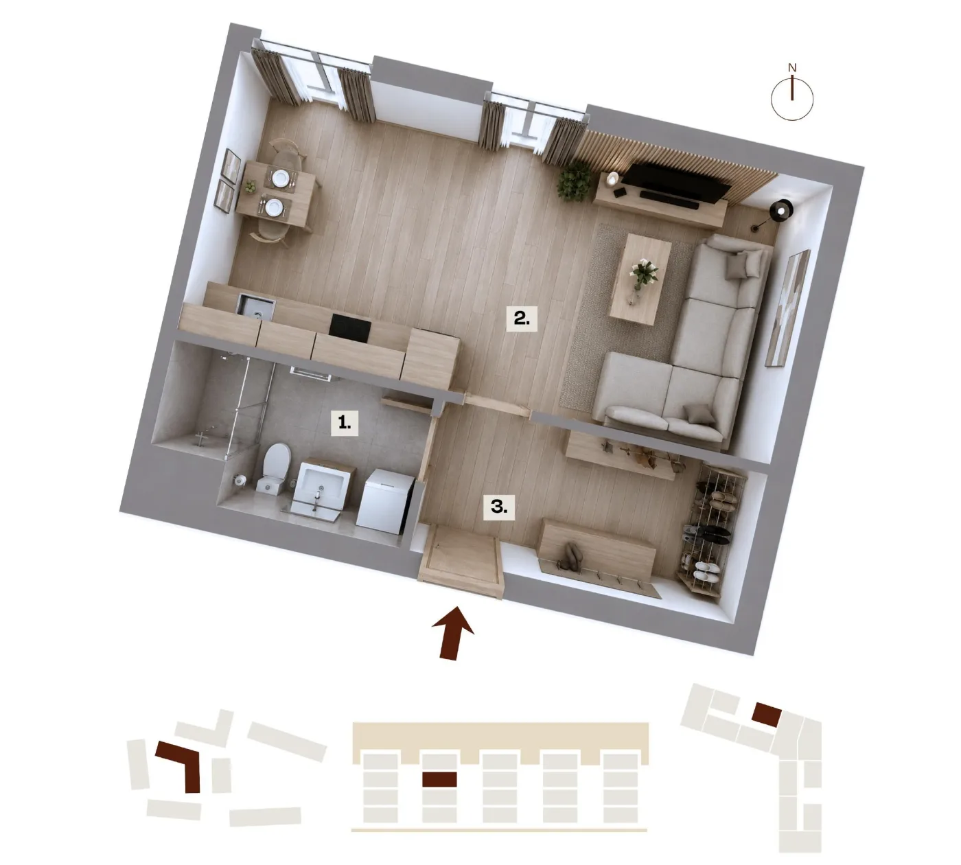 Půdorys bytu C30, 1+kk, 36,54 m²