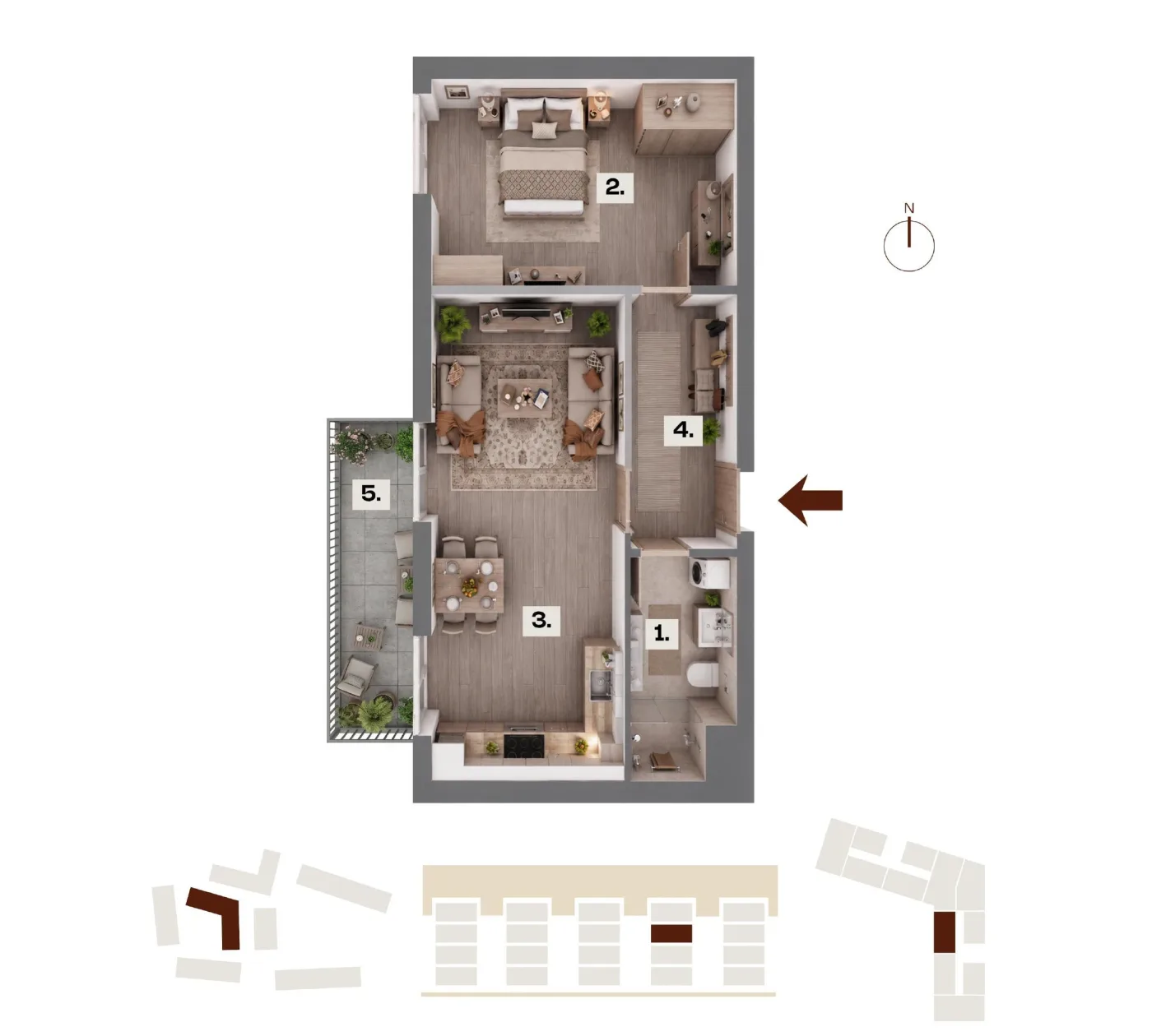 Půdorys bytu C33, 2+kk, 45,78 m²
