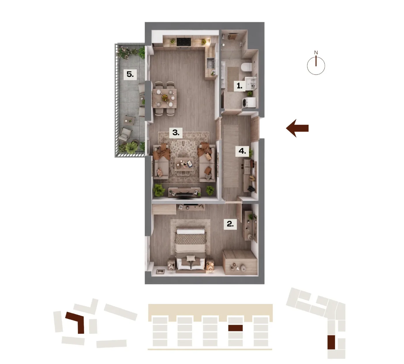 Půdorys bytu C34, 2+kk, 45,76 m²