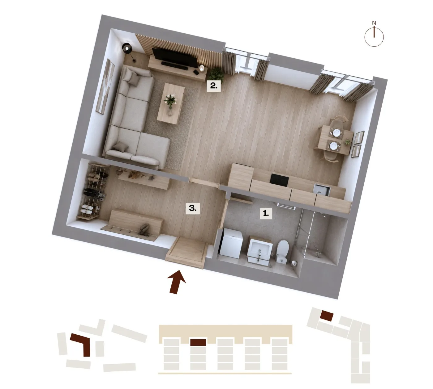 Půdorys bytu C37, 1+kk, 36,54 m²