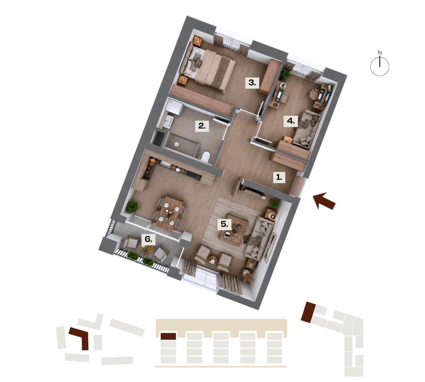 Půdorys bytu C38, 3+kk, 67,43 m²