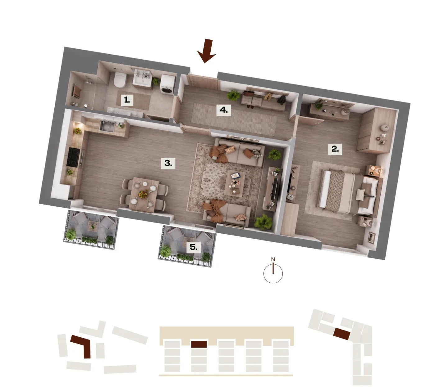 Půdorys bytu C40, 2+kk, 49,42 m²