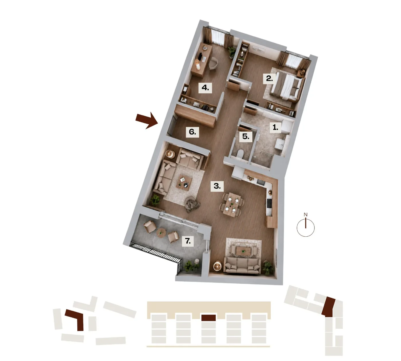 Půdorys bytu C41, 3+kk, 76,44 m²
