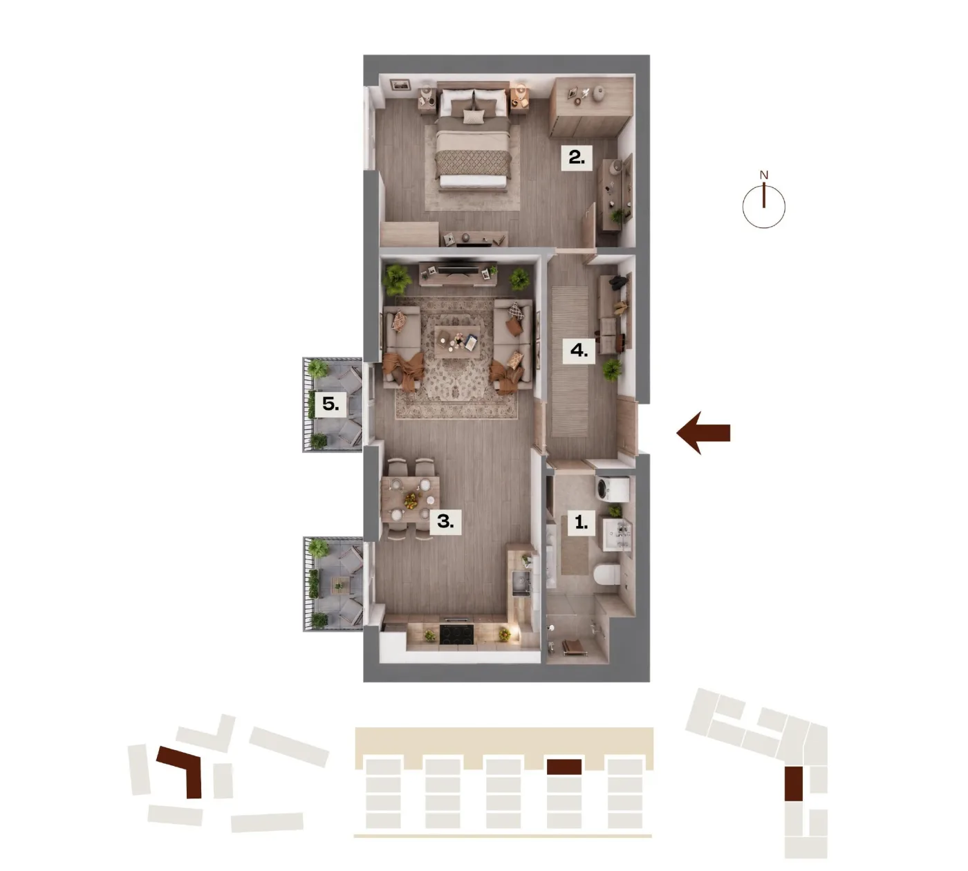 Půdorys bytu C45, 2+kk, 45,78 m²