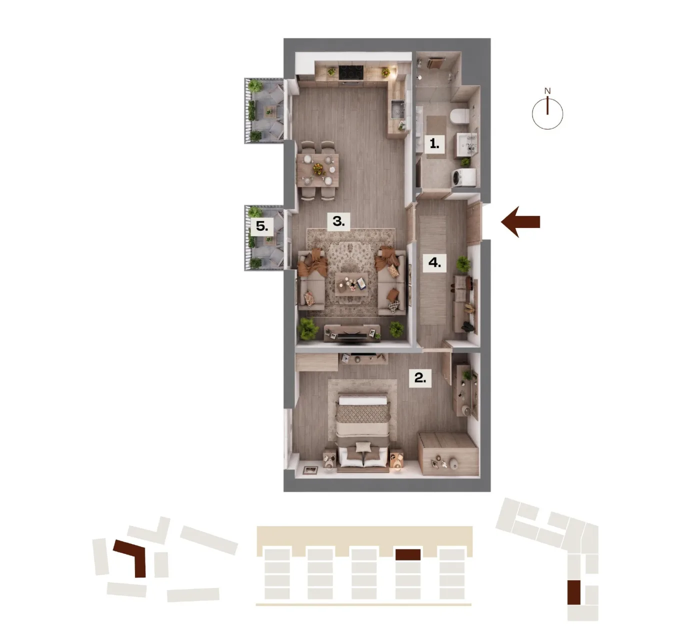 Půdorys bytu C46, 2+kk, 45,76 m²
