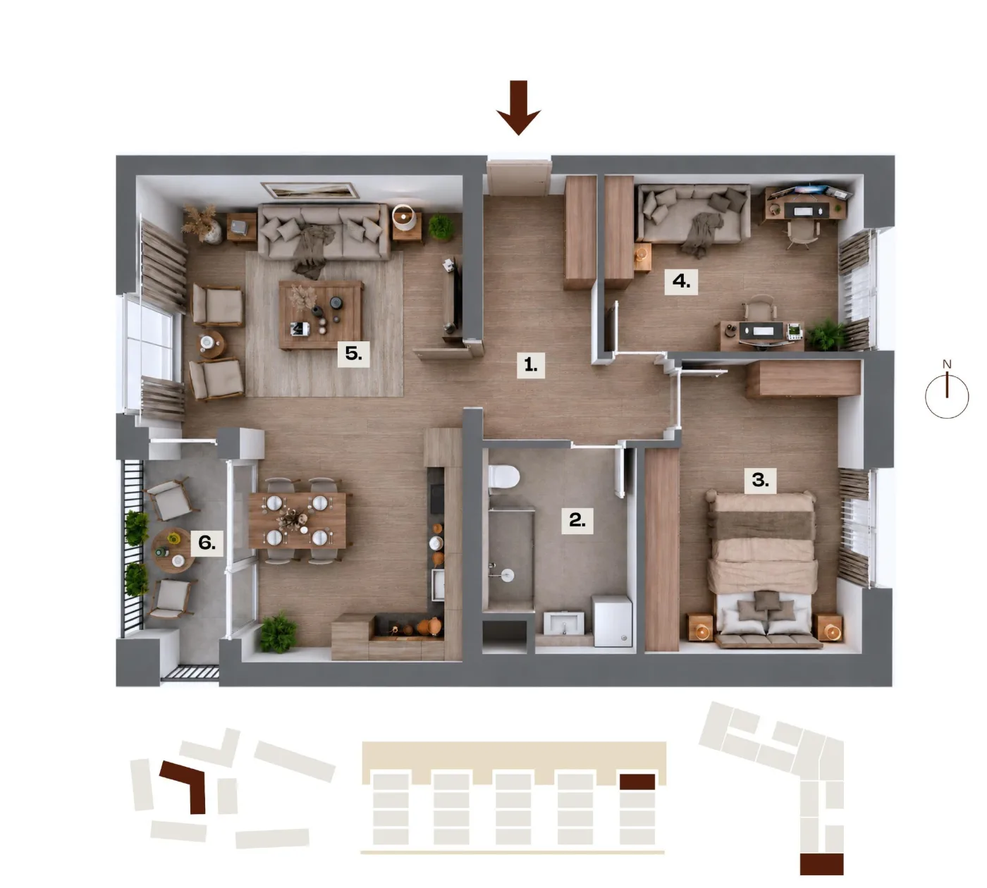 Půdorys bytu C47, 3+kk, 63,28 m²