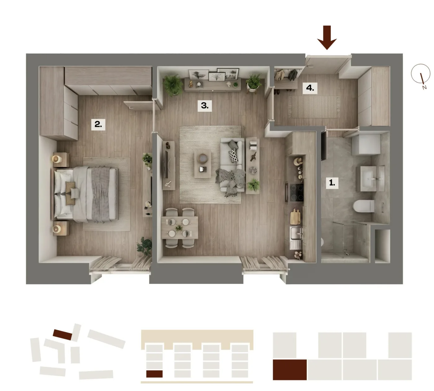 Půdorys bytu D02, 2+kk, 39,88 m²