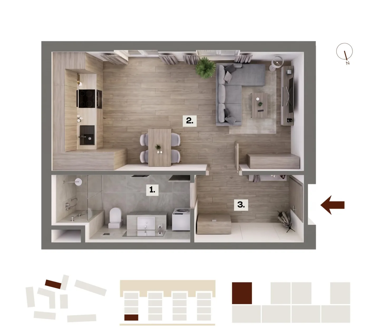 Půdorys bytu D03, 1+kk, 28,52 m²