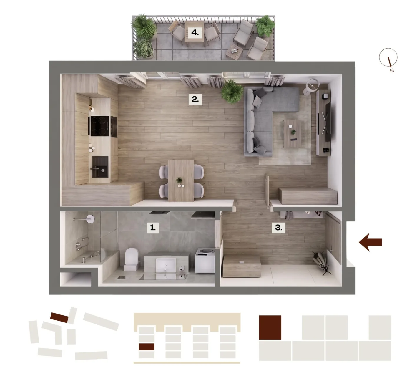 Půdorys bytu D07, 1+kk, 28,99 m²