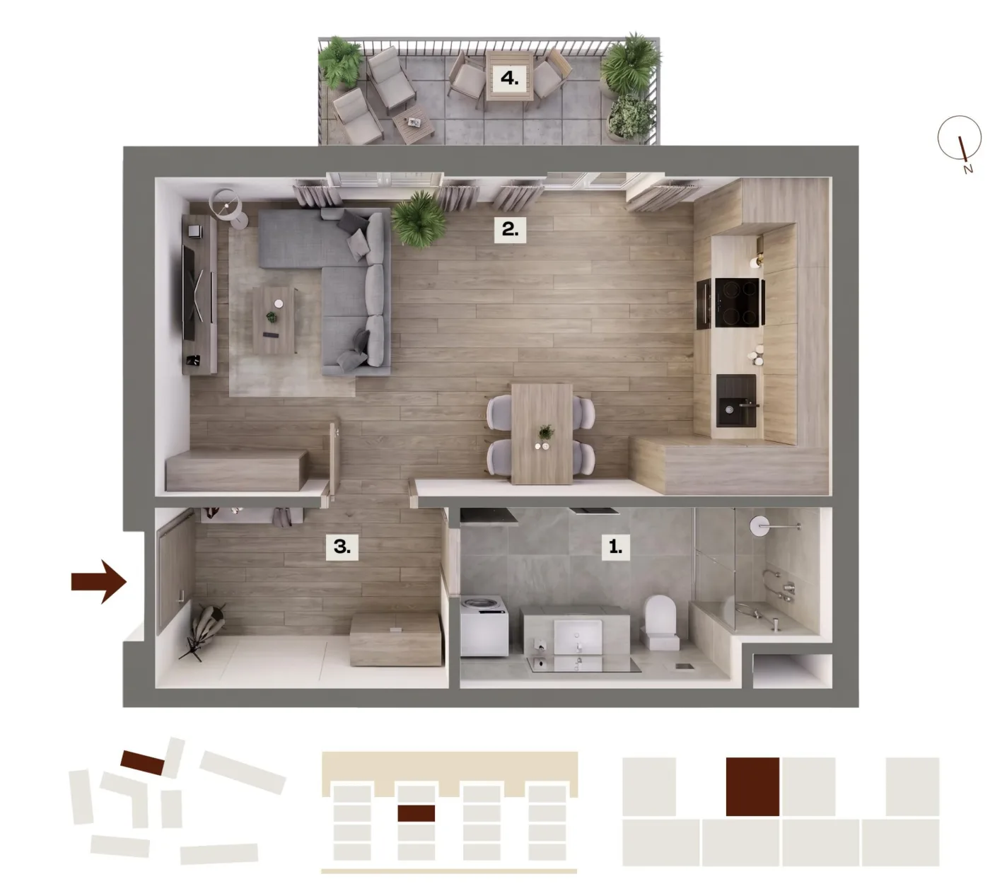 Půdorys bytu D08, 1+kk, 29,00 m²