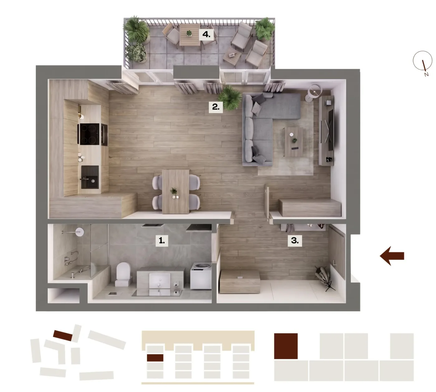 Půdorys bytu D11, 1+kk, 29,00 m²