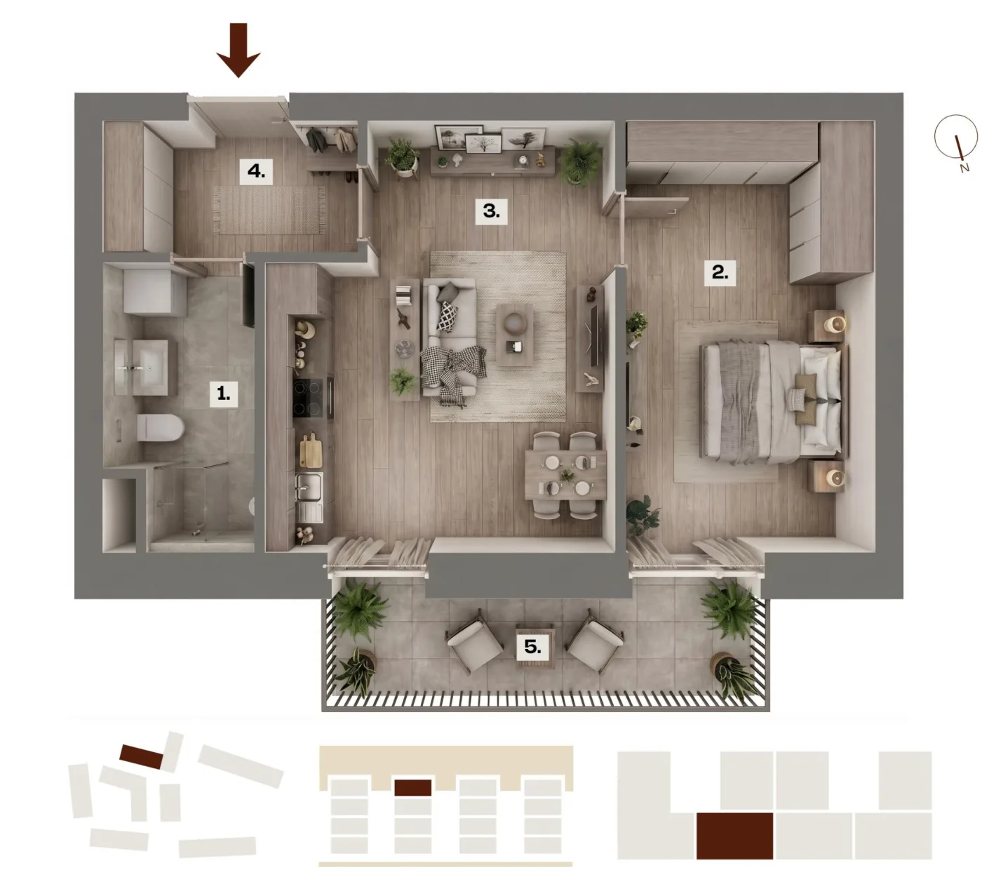 Půdorys bytu D13, 2+kk, 40,00 m²