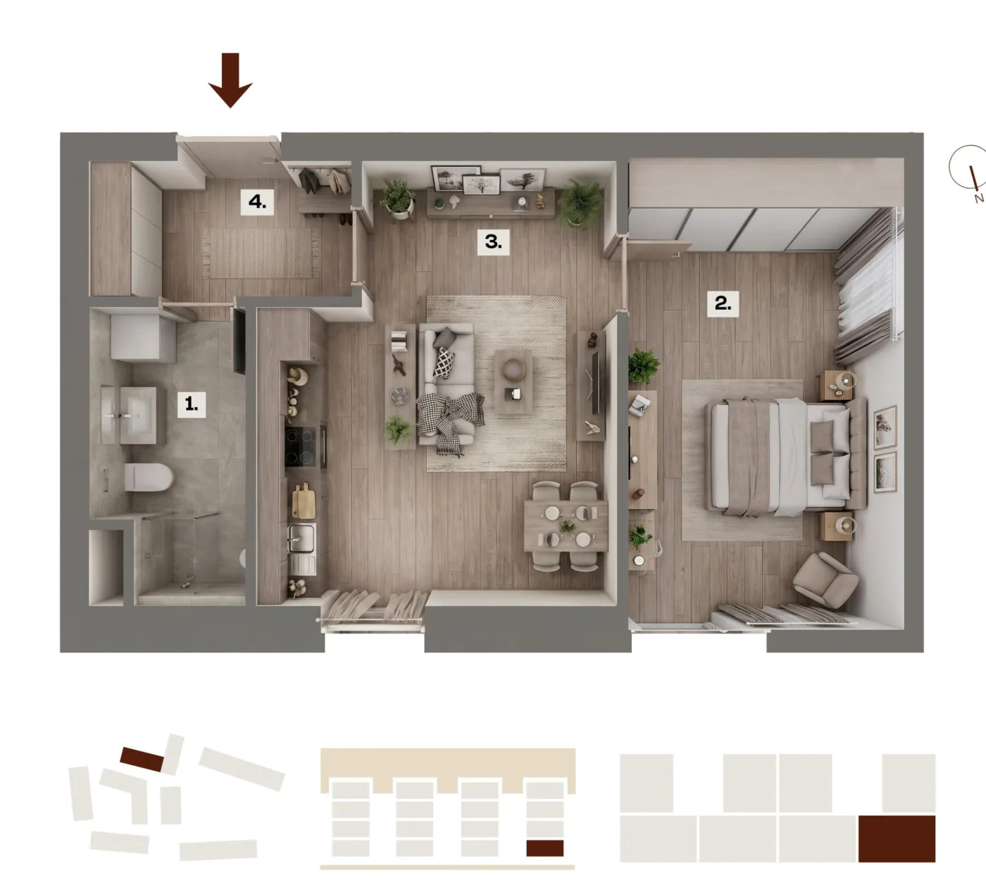 Půdorys bytu D16, 2+kk, 39,91 m²
