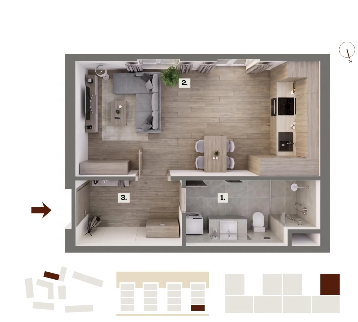 Půdorys bytu D17, 1+kk, 28,50 m²