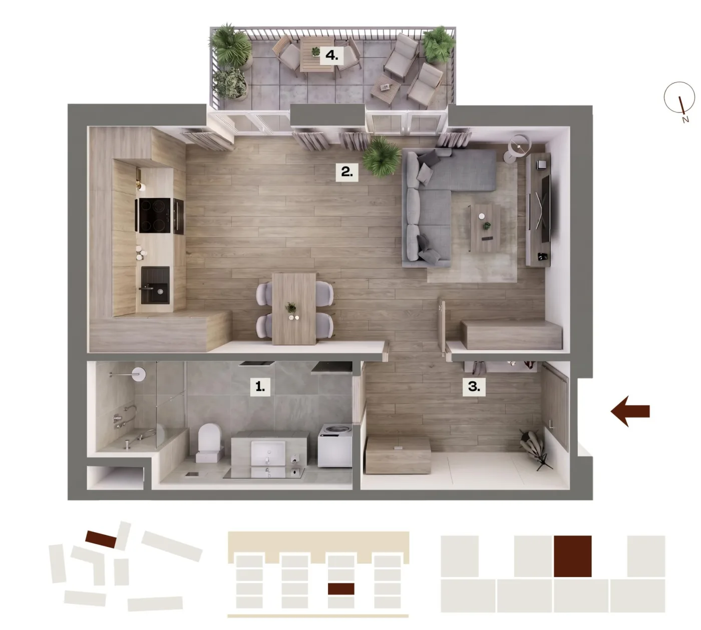 Půdorys bytu D18, 1+kk, 28,99 m²