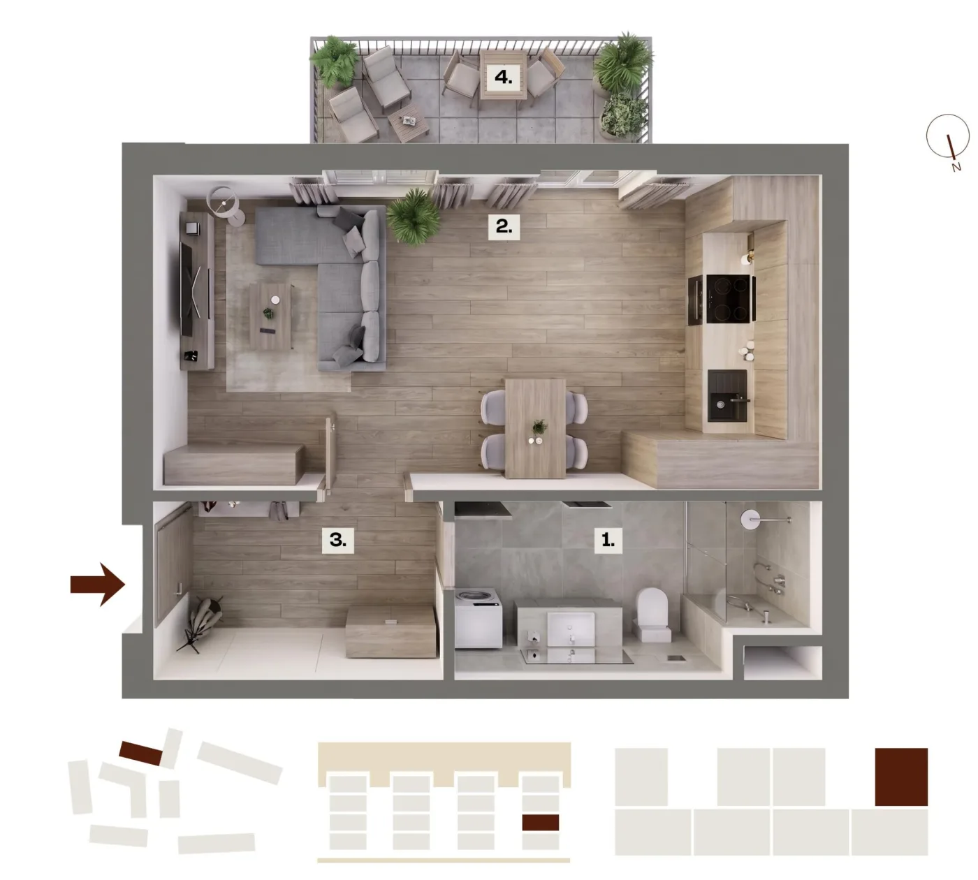Půdorys bytu D21, 1+kk, 28,99 m²