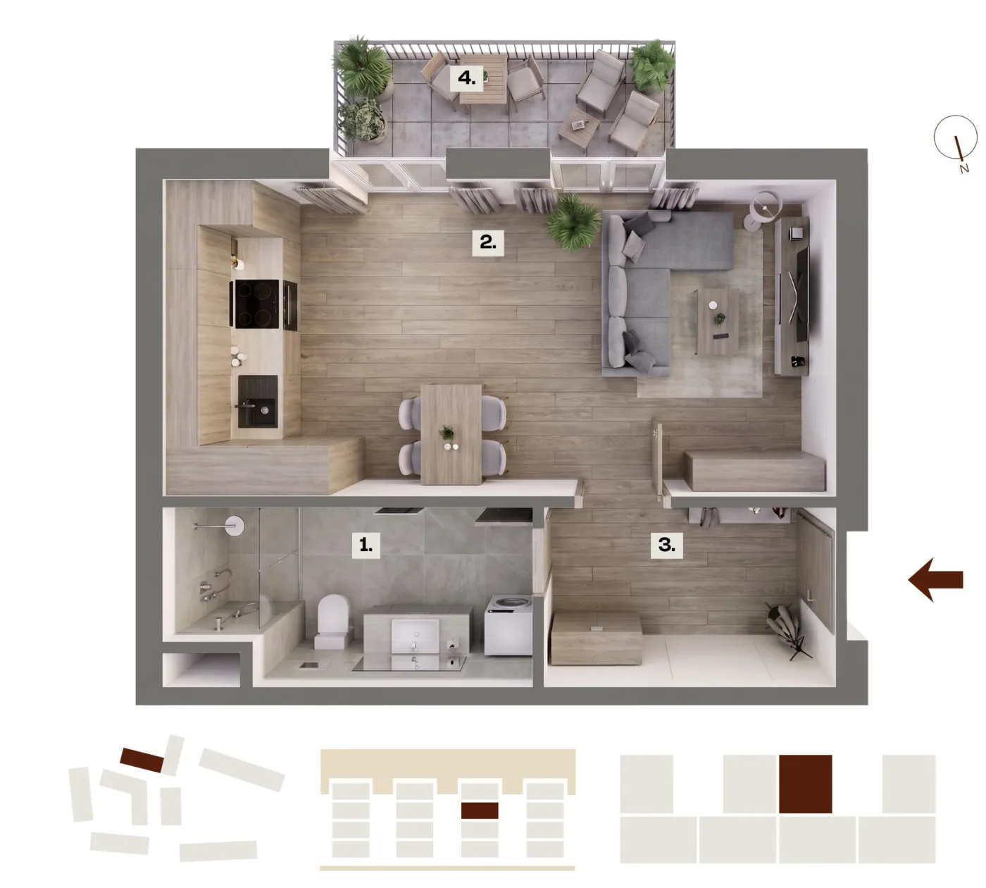 Půdorys bytu D22, 1+kk, 28,99 m²