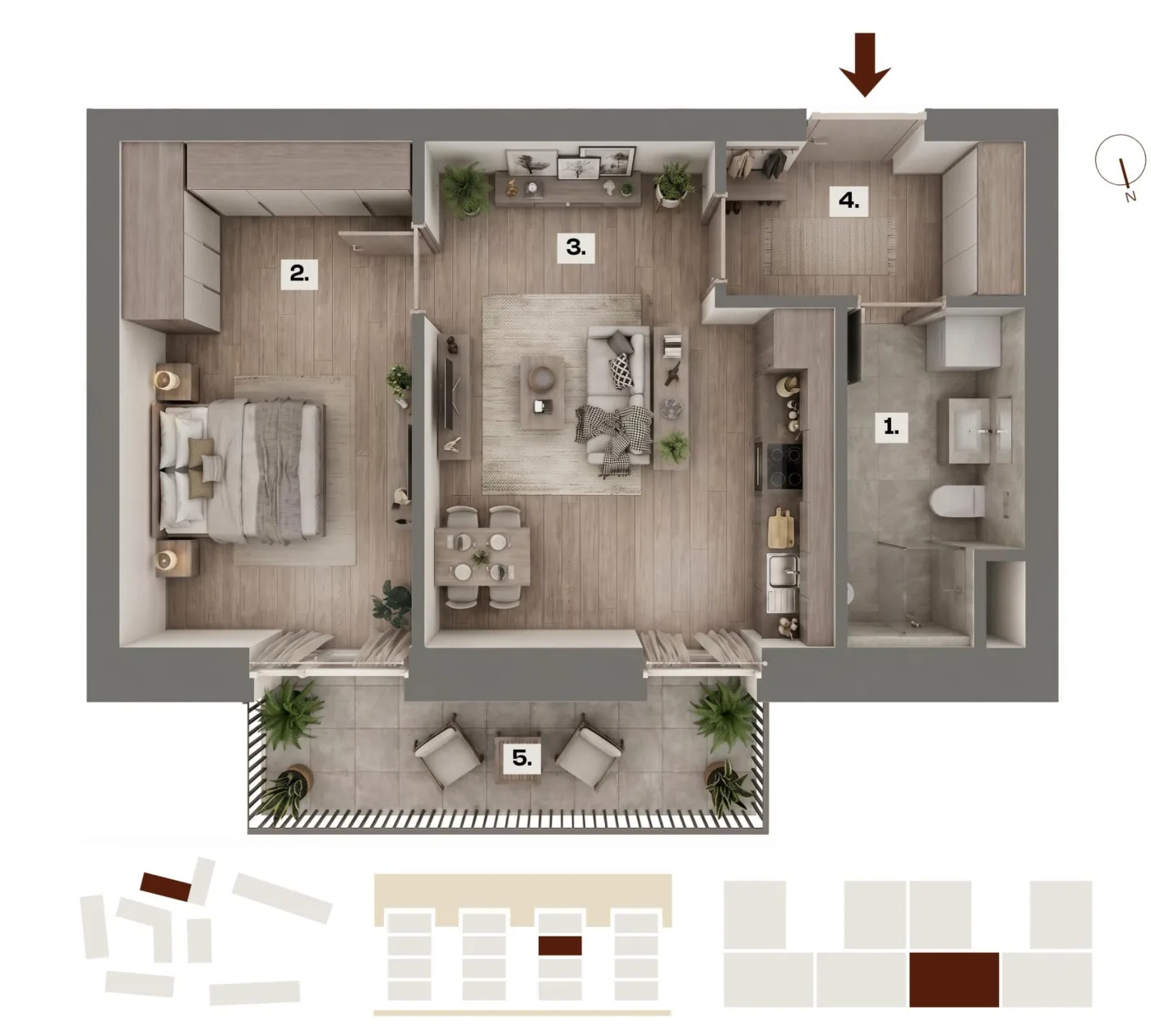 Půdorys bytu D23, 2+kk, 39,74 m²