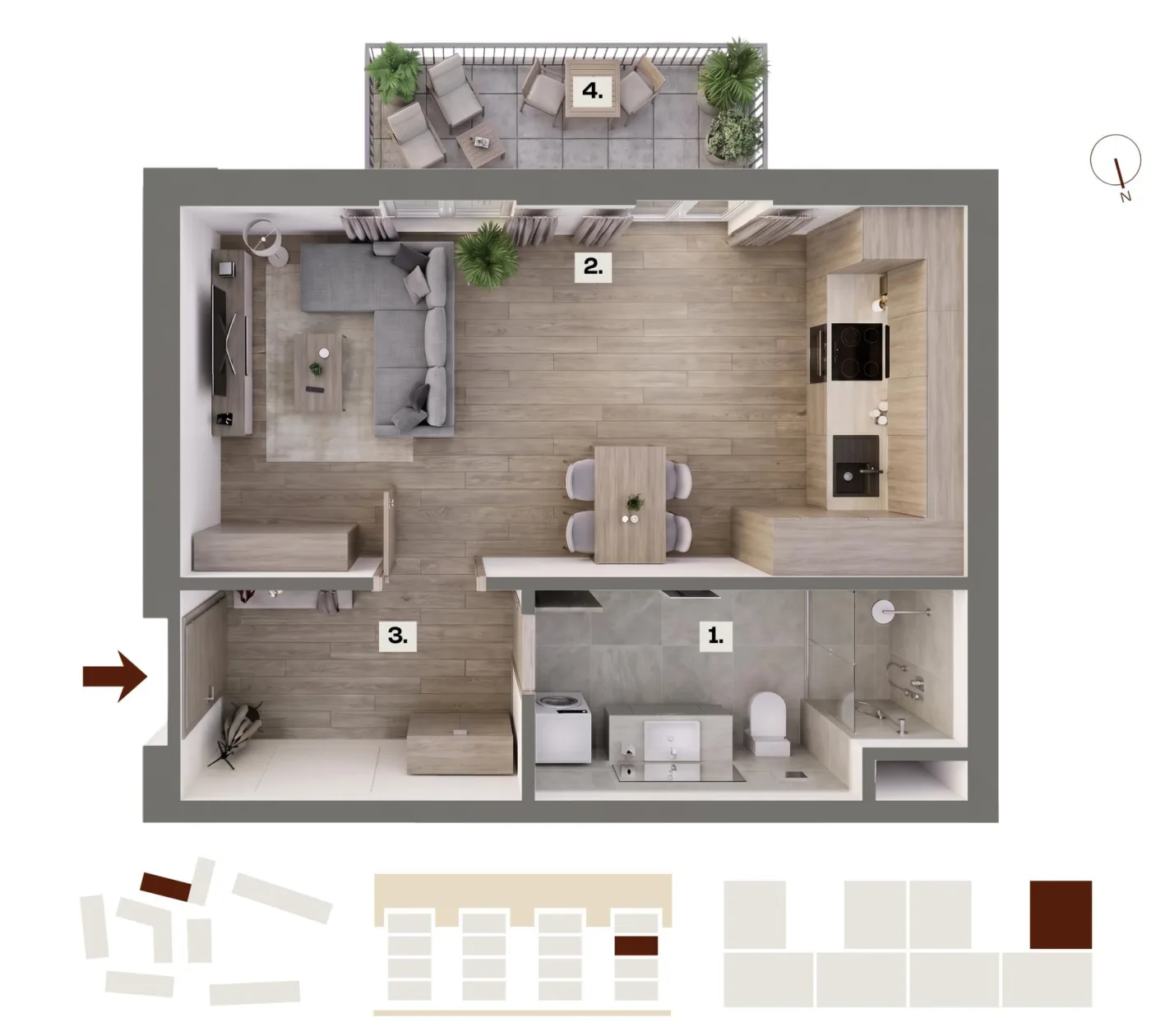 Půdorys bytu D25, 1+kk, 28,99 m²