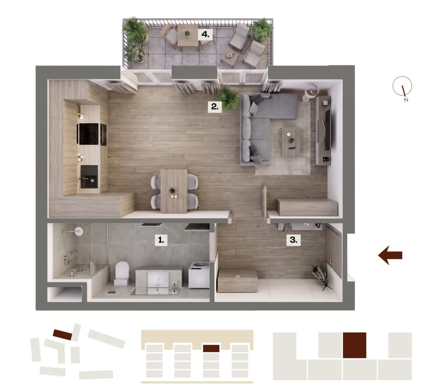 Půdorys bytu D26, 1+kk, 29,02 m²