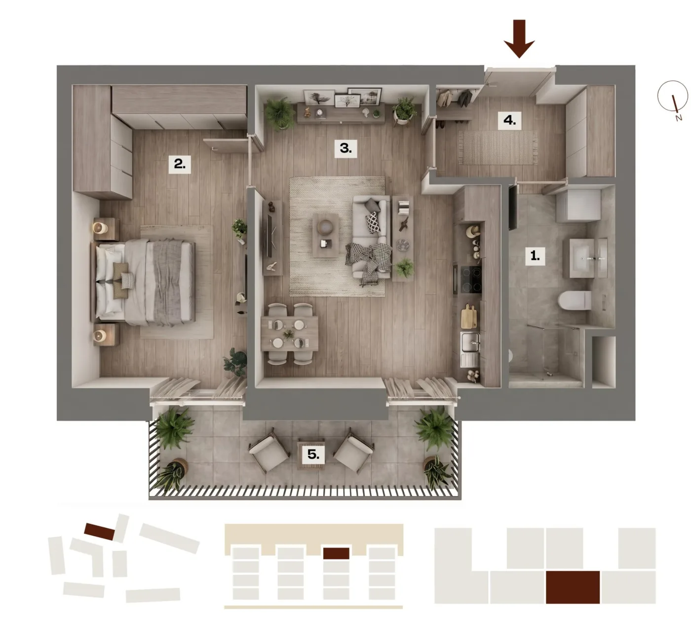 Půdorys bytu D27, 2+kk, 39,98 m²