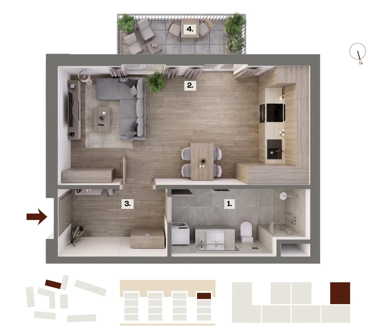 Půdorys bytu D29, 1+kk, 28,99 m²