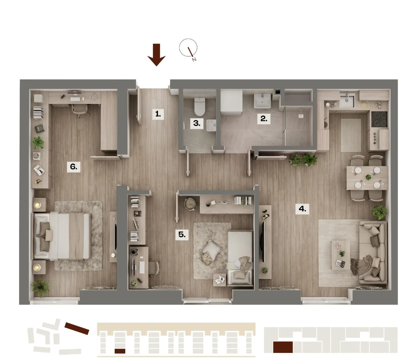 Půdorys bytu E03, 3+kk, 60,67 m²