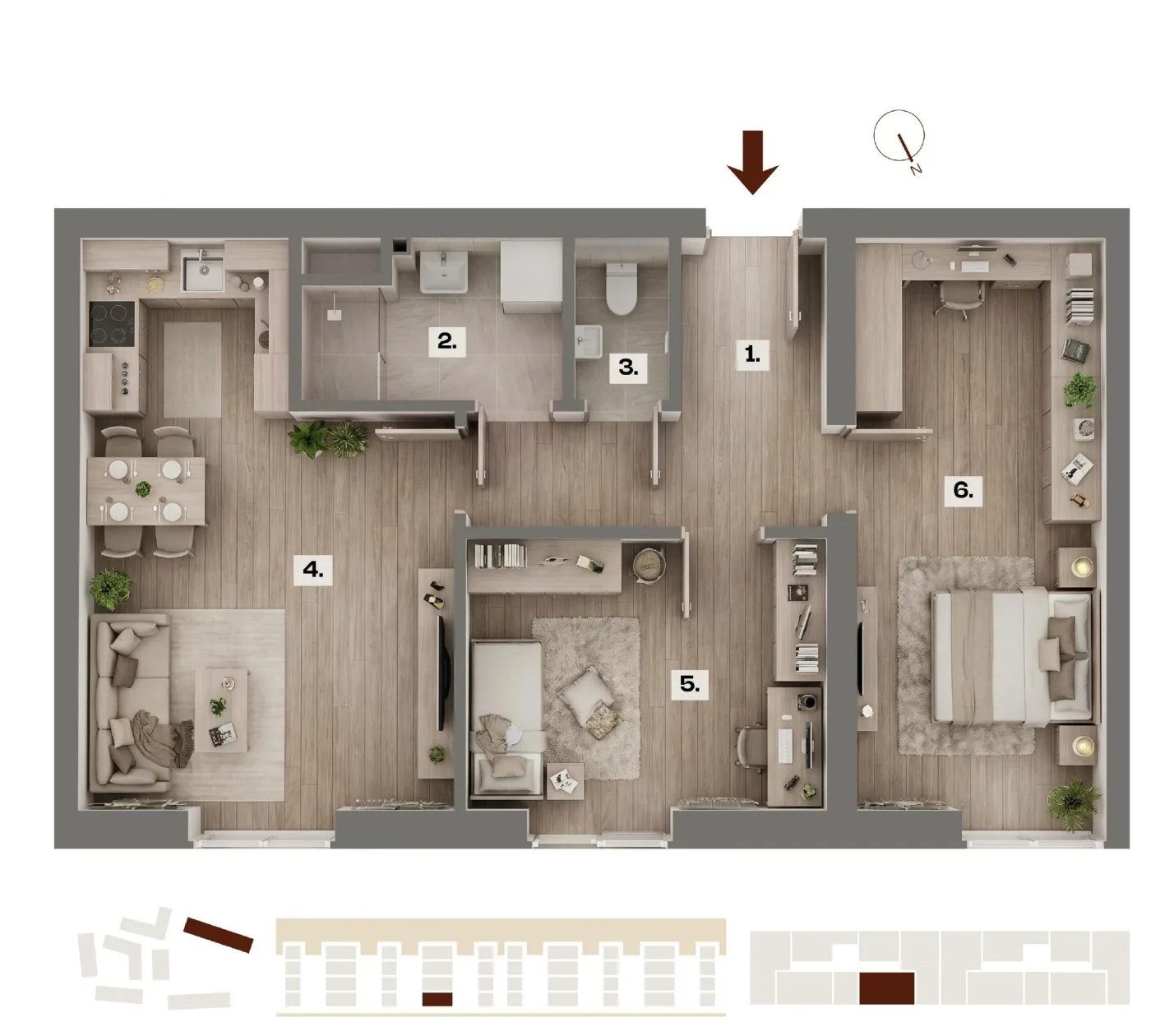 Půdorys bytu E05, 3+kk, 60,66 m²