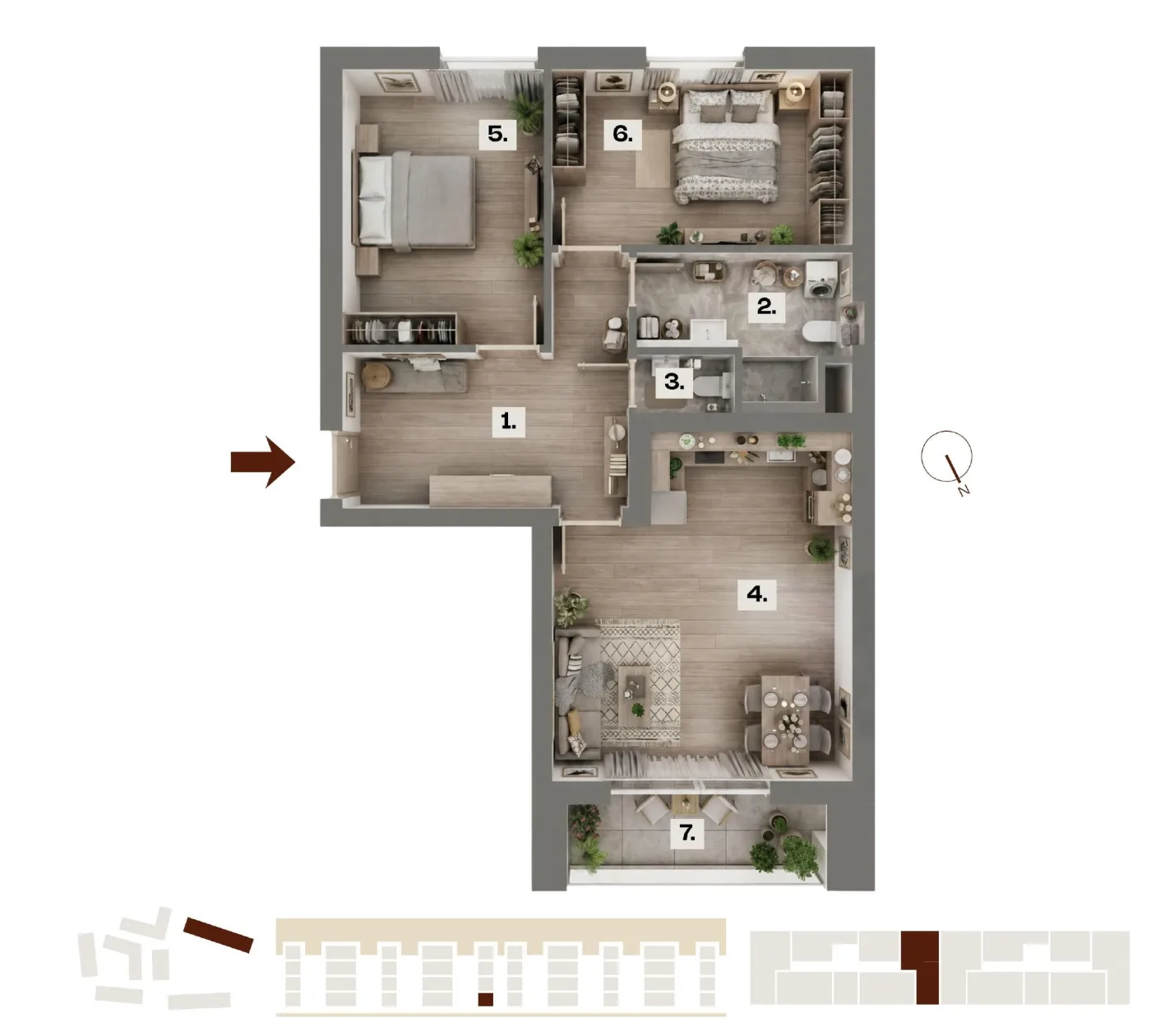 Půdorys bytu E06, 3+kk, 72,38 m²