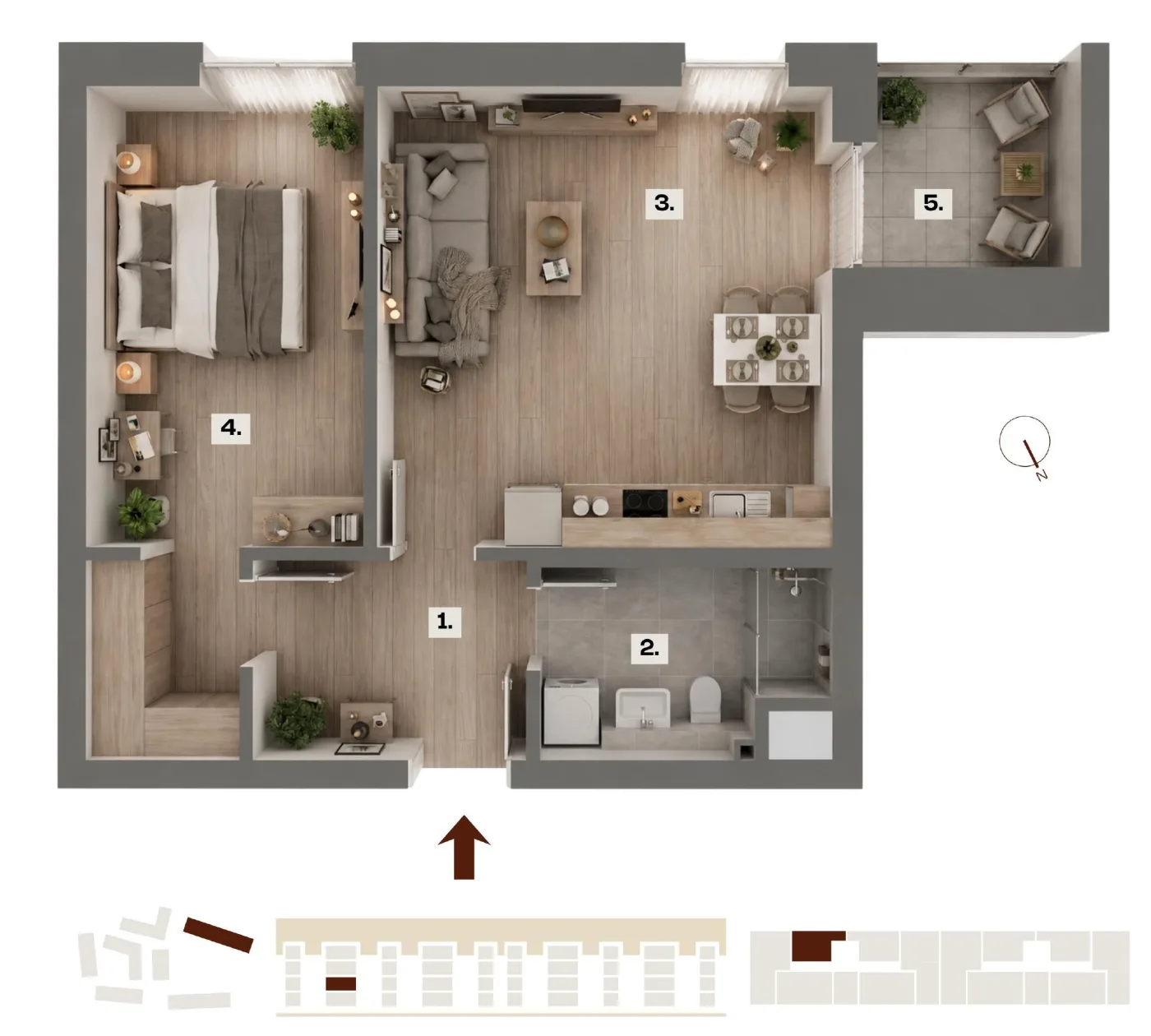Půdorys bytu E07, 2+kk, 44,25 m²