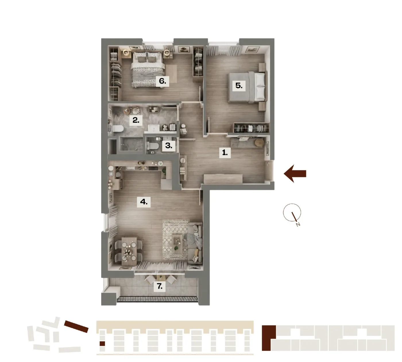 Půdorys bytu E08, 3+kk, 72,38 m²