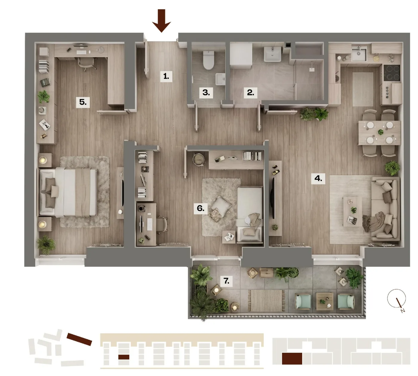 Půdorys bytu E09, 3+kk, 60,67 m²