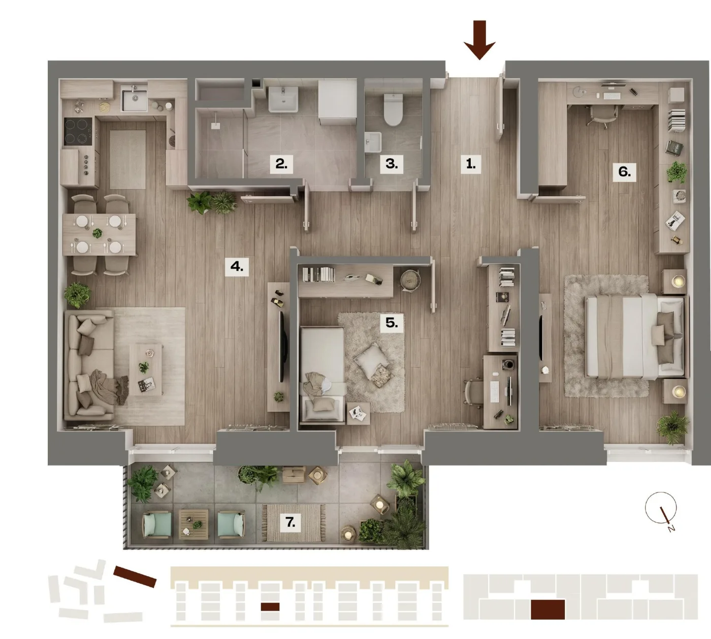 Půdorys bytu E11, 3+kk, 60,67 m²