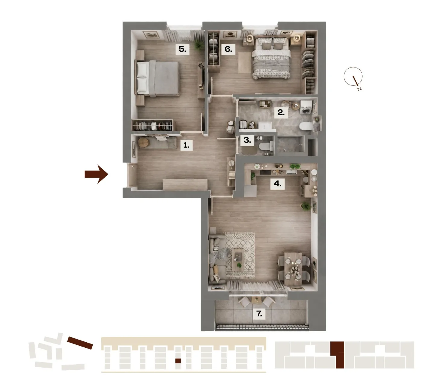 Půdorys bytu E12, 3+kk, 73,04 m²