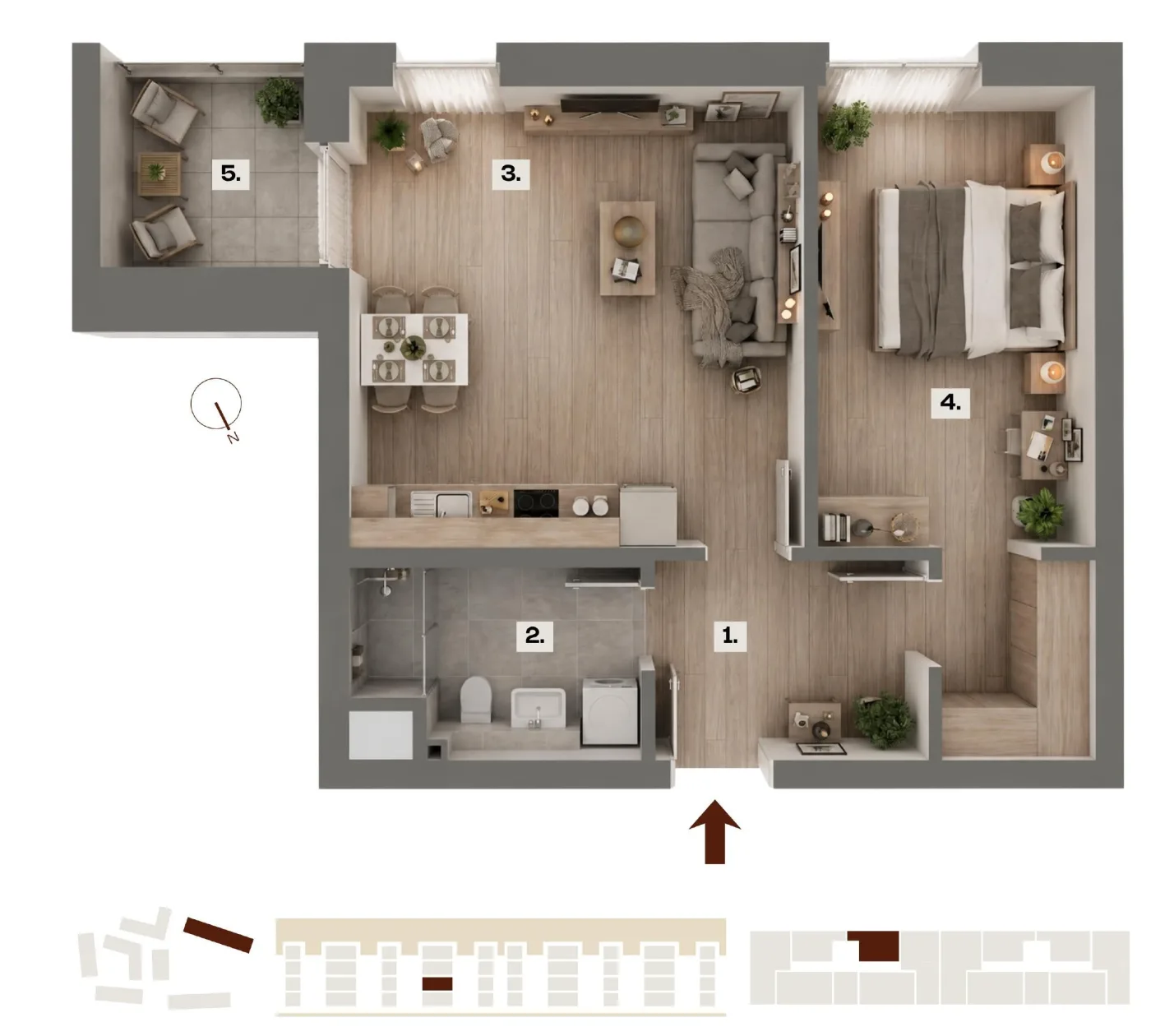 Půdorys bytu E13, 2+kk, 44,16 m²