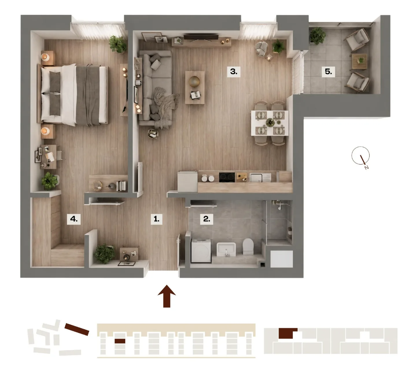 Půdorys bytu E14, 2+kk, 44,25 m²