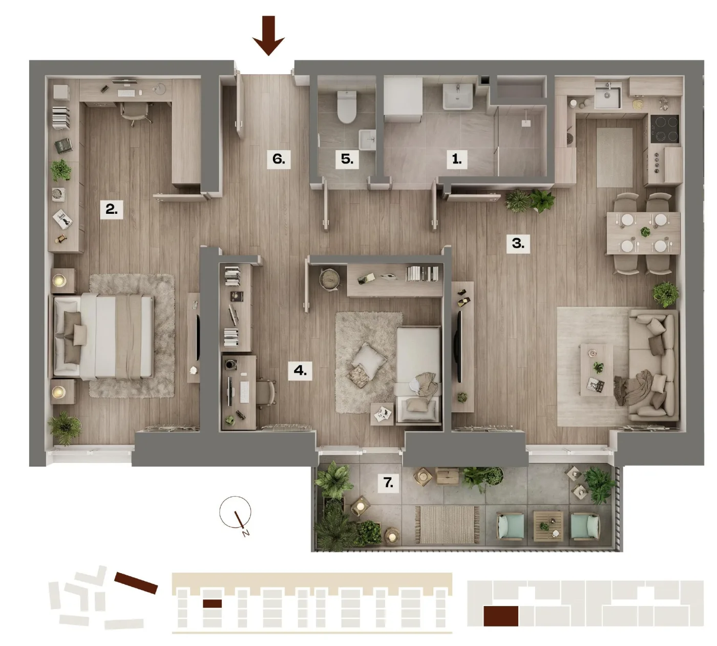 Půdorys bytu E16, 3+kk, 60,67 m²