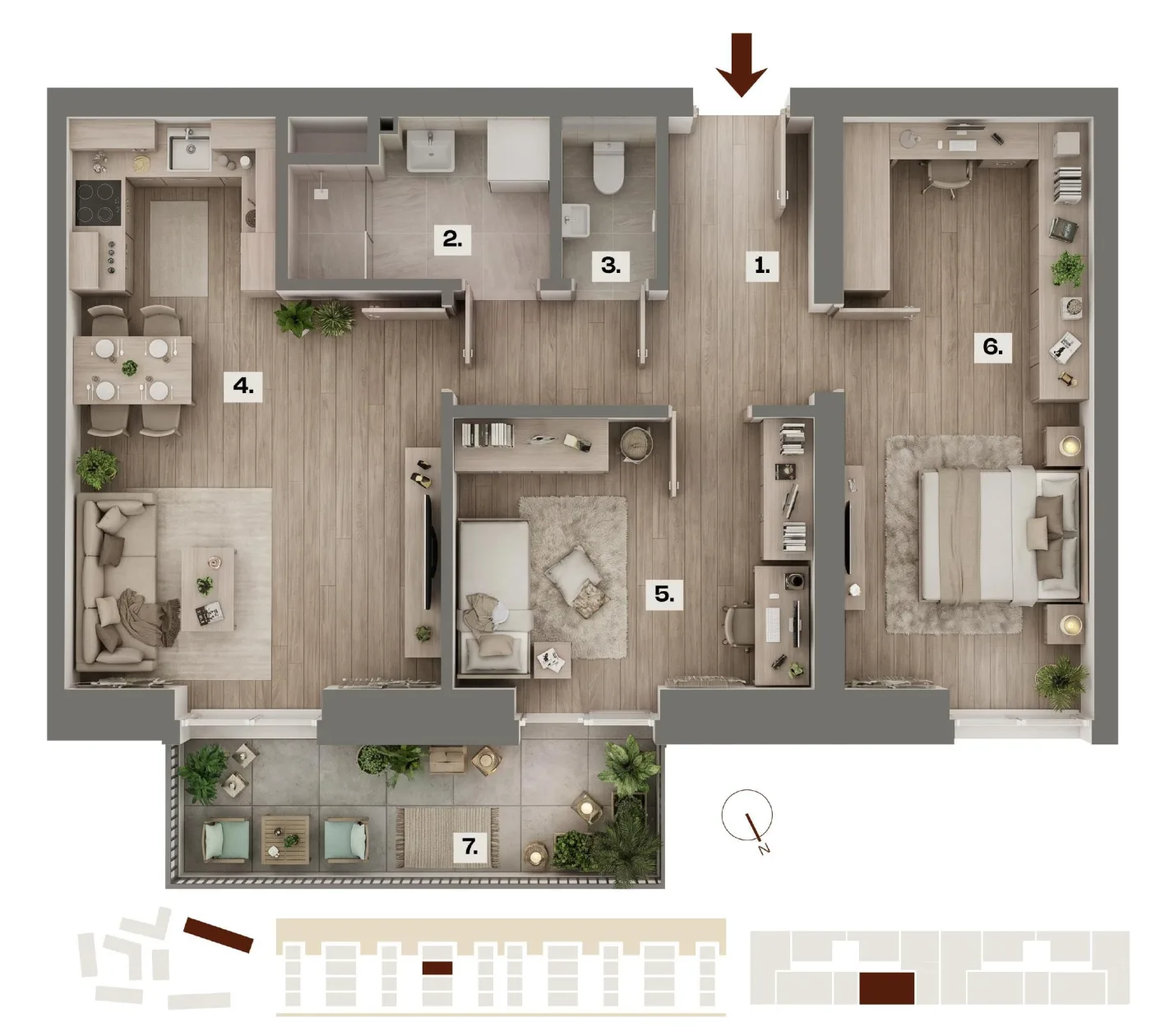Půdorys bytu E18, 3+kk, 60,67 m²