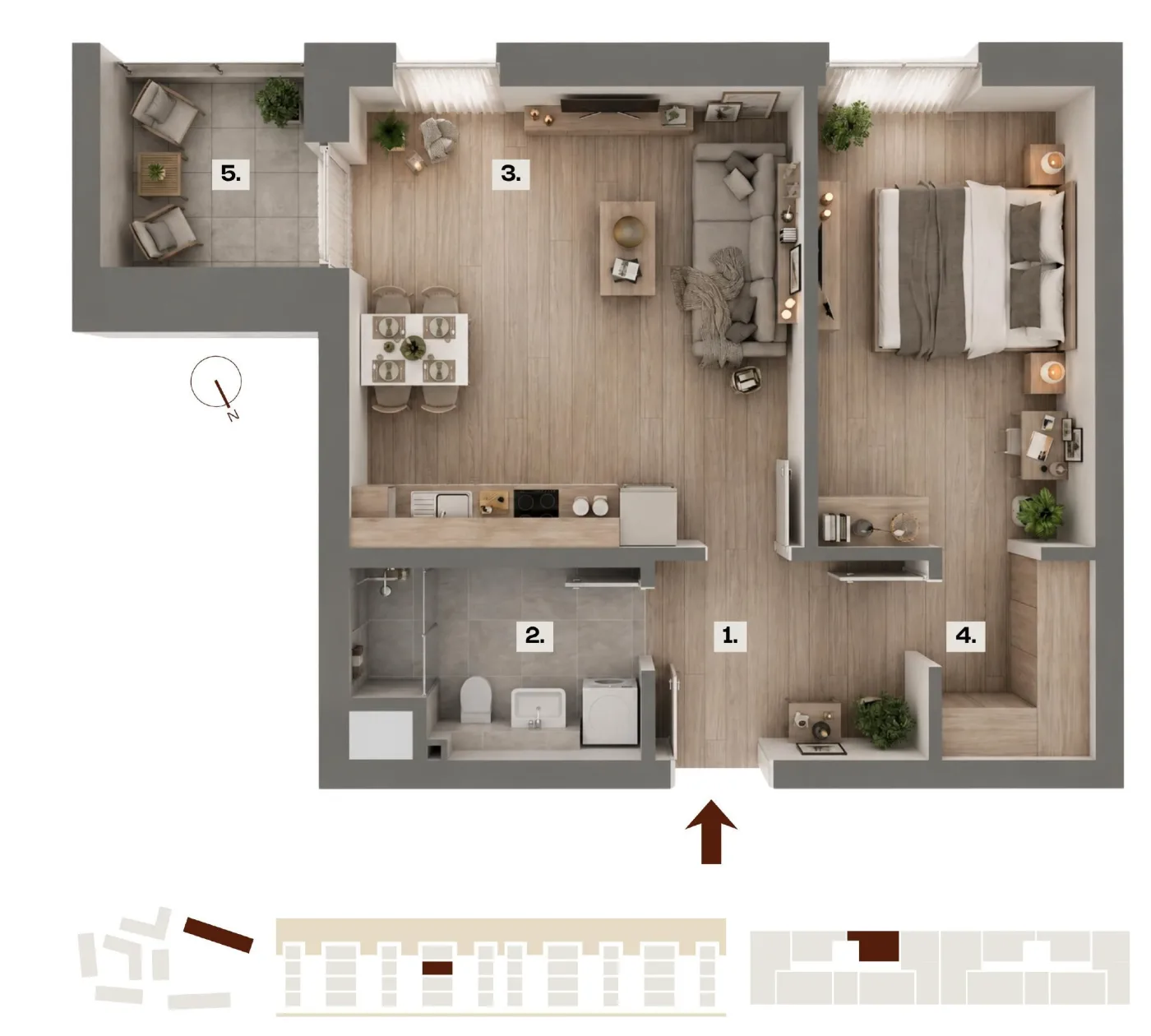 Půdorys bytu E20, 2+kk, 44,16 m²