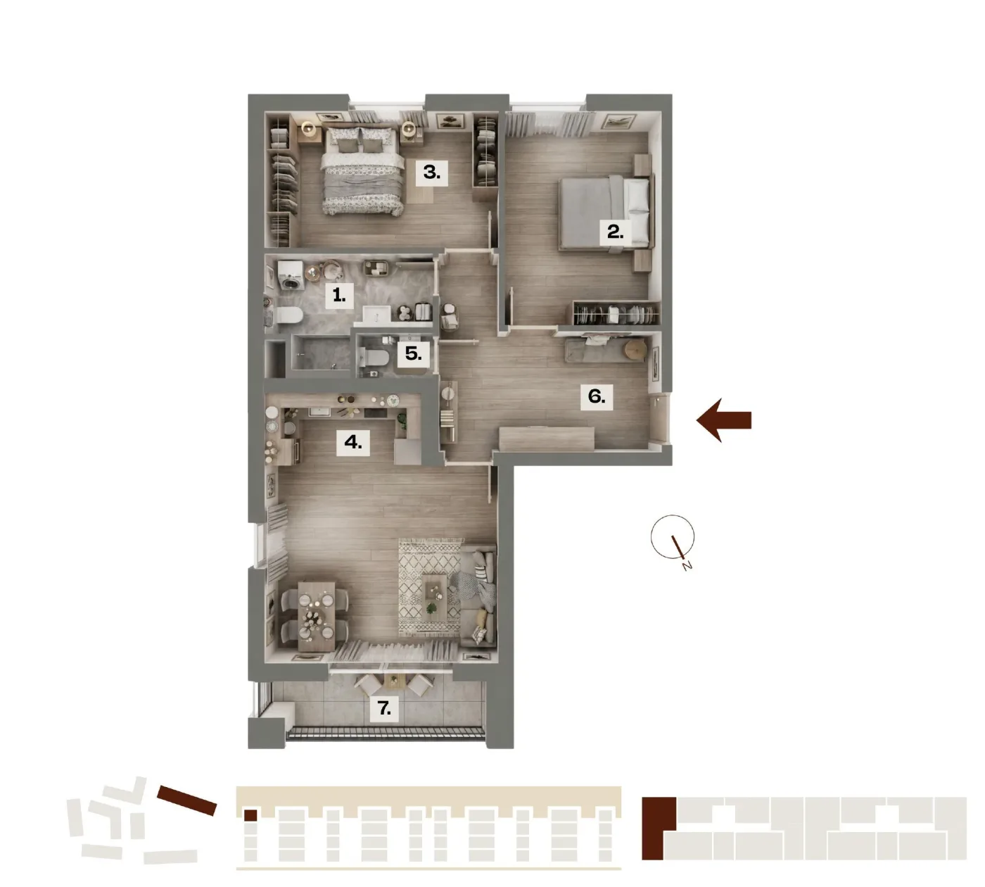 Půdorys bytu E22, 3+kk, 73,24 m²