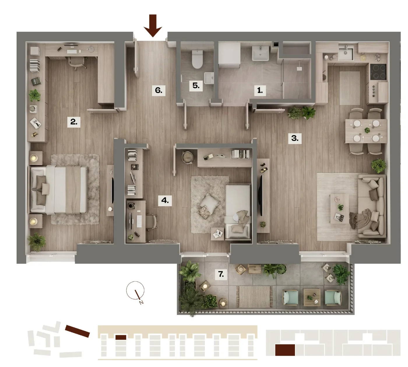 Půdorys bytu E23, 3+kk, 60,67 m²